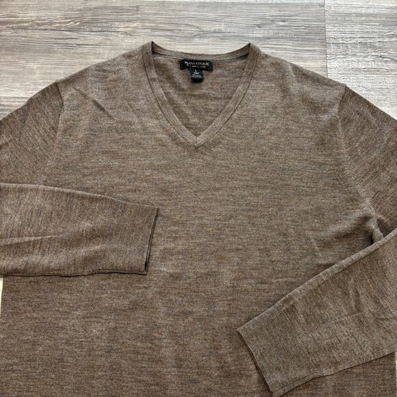 Banana Republic Earthy Brown Mens Large Merino Wool Long Sleeve V-Neck Sweater - Picture 3 of 8